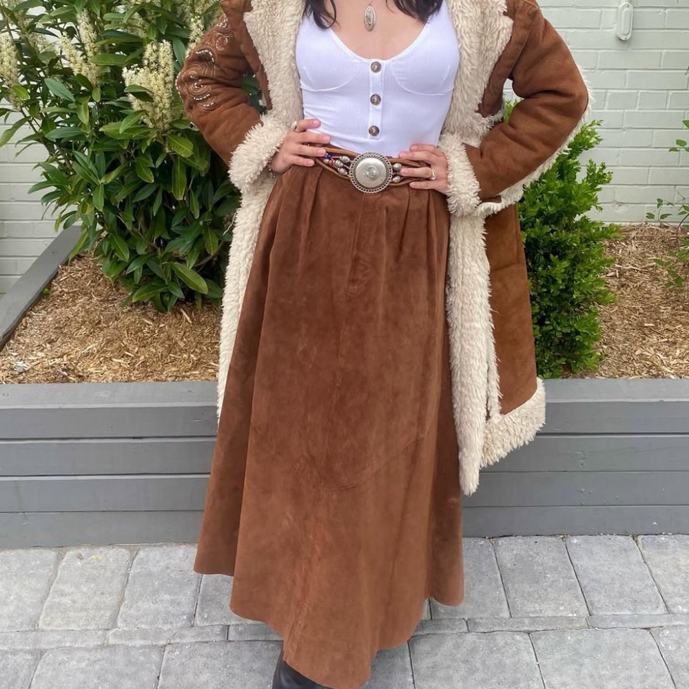 Vintage Genuine Suede Leather Maxi Skirt